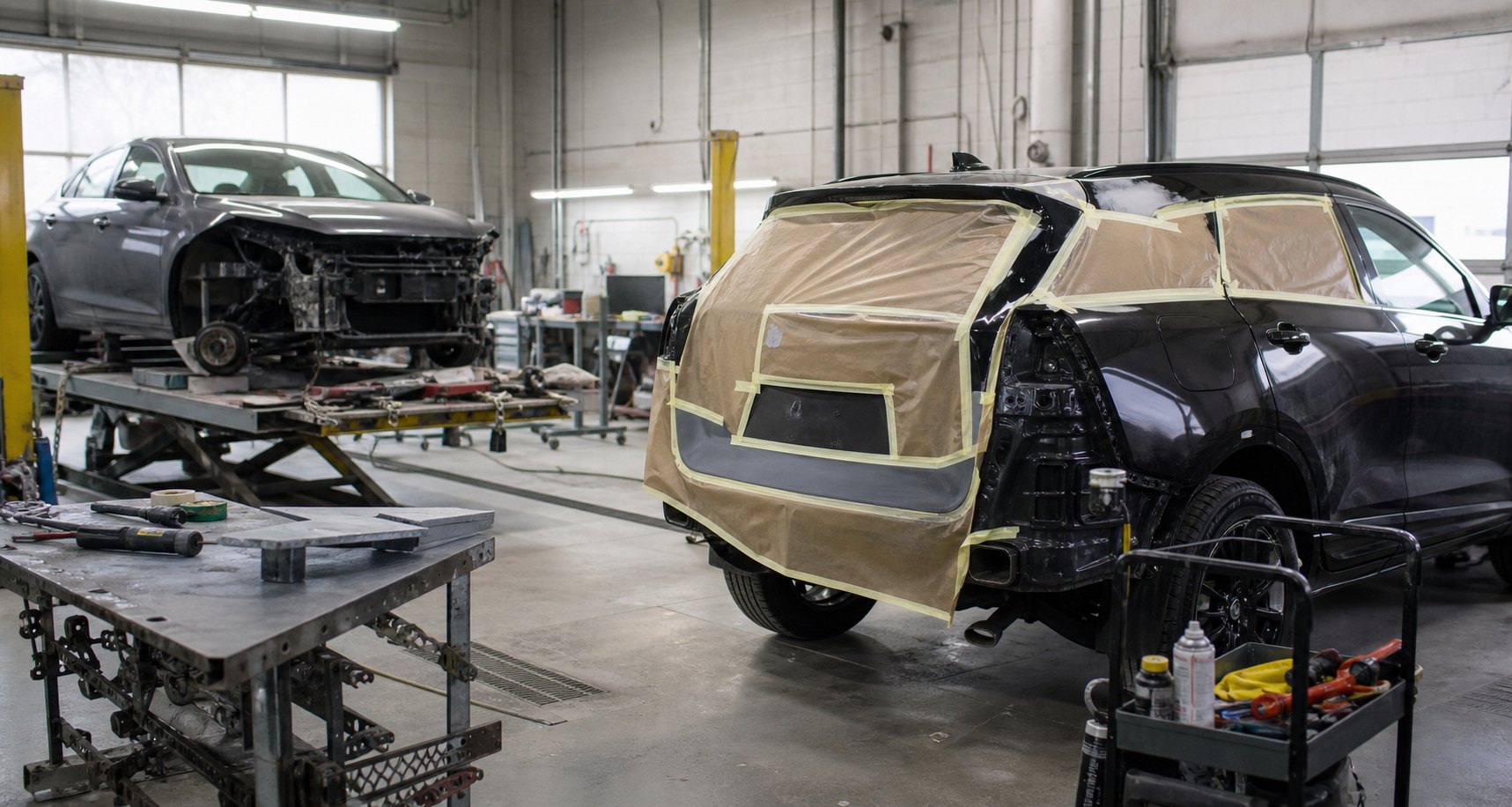 Vehicles in progress on the shop floor